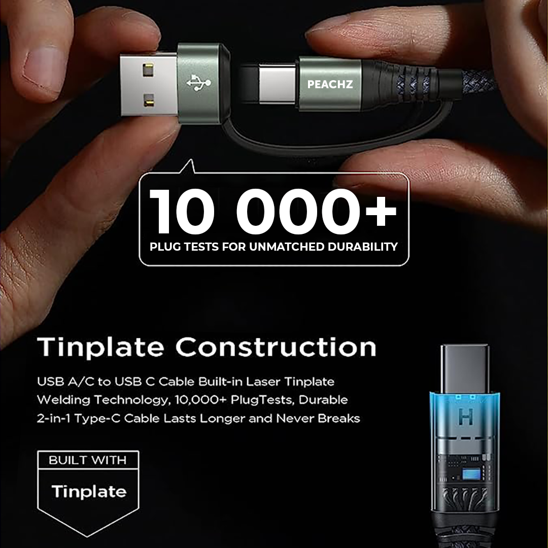 PEACHZ USB-C To USB-C/A Nylon Braided Cable 3M