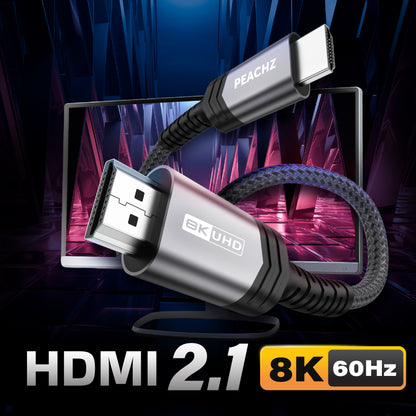 Peachz 8K HDMI Cable 2.1 48Gbps Ultra High Speed HDMI Cable Braided 5meters