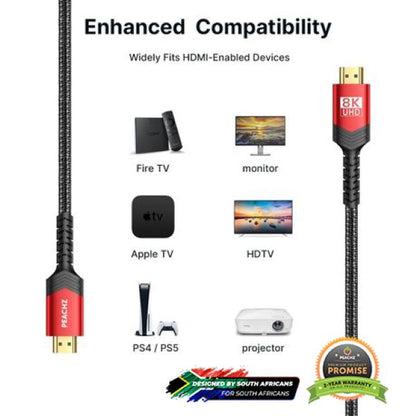 PEACHZ 8K HDMI 2.1 3M Braided Cable | 48Gbps Ultra High Speed 3 Meters