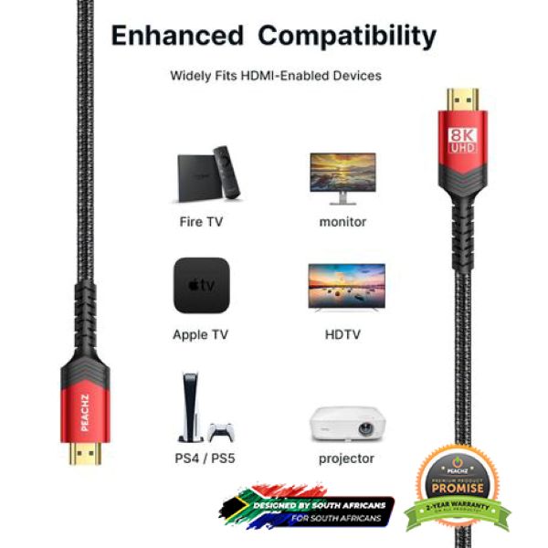 PEACHZ 8K HDMI 2.1 3M Braided Cable | 48Gbps Ultra High Speed 3 Meters