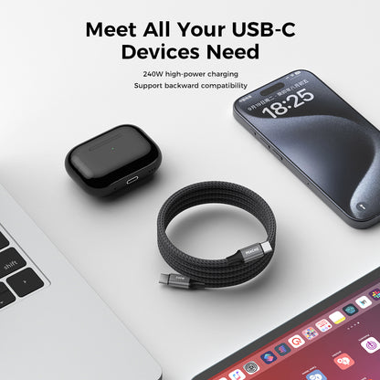 PEACHZ USB-C to USB-C Magnetic Cable-240W Fast Charging, Nylon Braided-1.5m