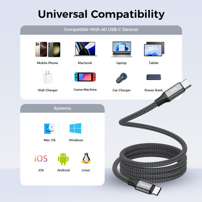 PEACHZ USB-C to USB-C Magnetic Cable-240W Fast Charging, Nylon Braided-1.5m