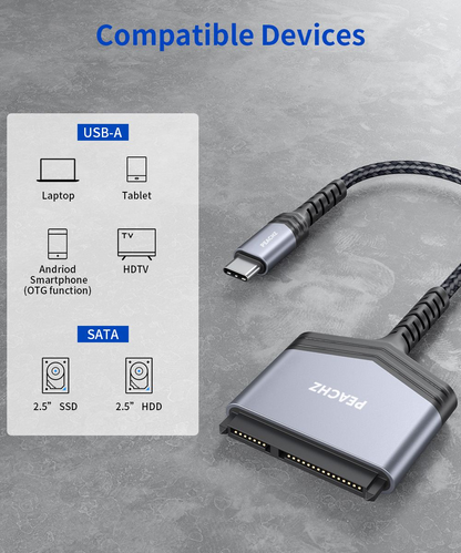 PEACHZ USB-C to 2.5" SATA III Hard Driver Adapter