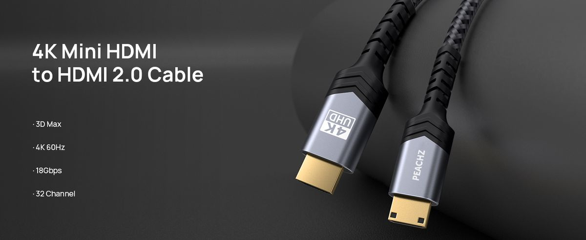 PEACHZ 4K Nylon Braided Mini HDMI to HDMI Cable 1.8M