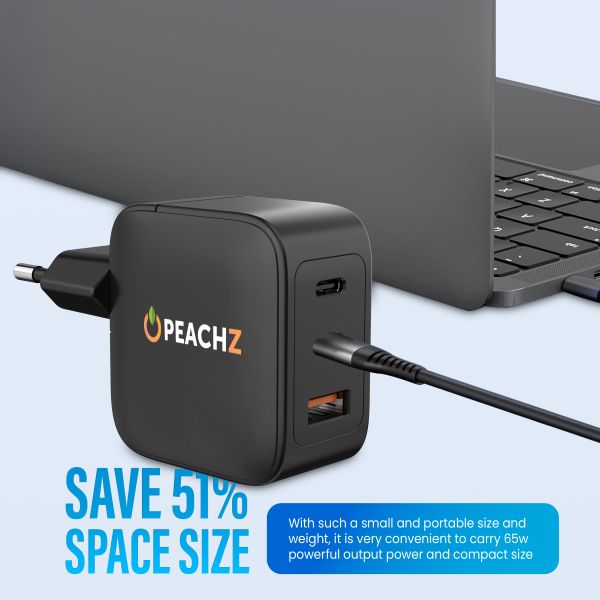 Peachz 65WGaN USB-C Fast Charger with 2 Type-C PD&1 USB-A