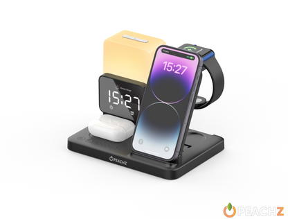 PEACHZ 6-in-1 Wireless Charging Station Dock with Clock & LED Lamp