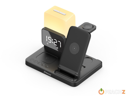 PEACHZ 6-in-1 Wireless Charging Station Dock with Clock & LED Lamp