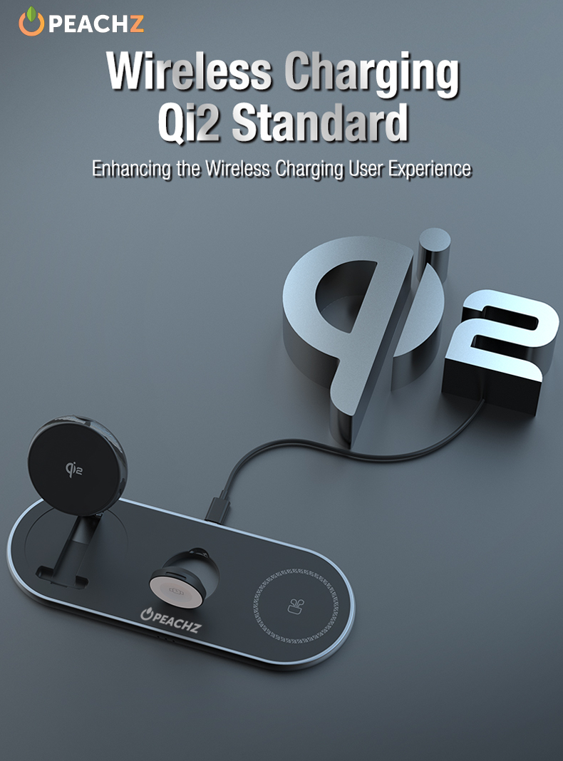 PEACHZ Qi2 3-in-1 Magnetic Wireless Charging Stand-15W Fast Charging