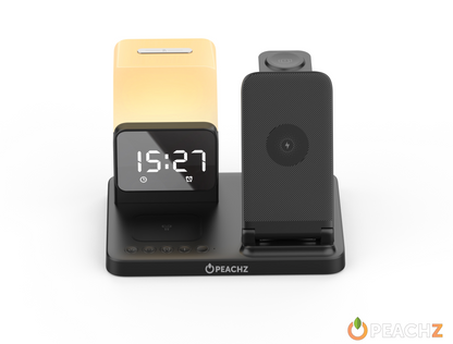 PEACHZ 6-in-1 Wireless Charging Station Dock with Clock & LED Lamp