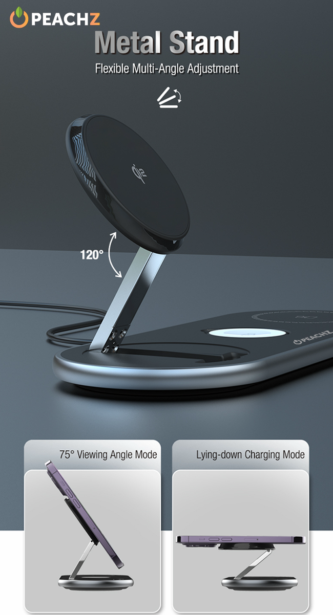 PEACHZ Qi2 3-in-1 Magnetic Wireless Charging Stand-15W Fast Charging