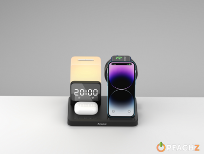PEACHZ 6-in-1 Wireless Charging Station Dock with Clock & LED Lamp