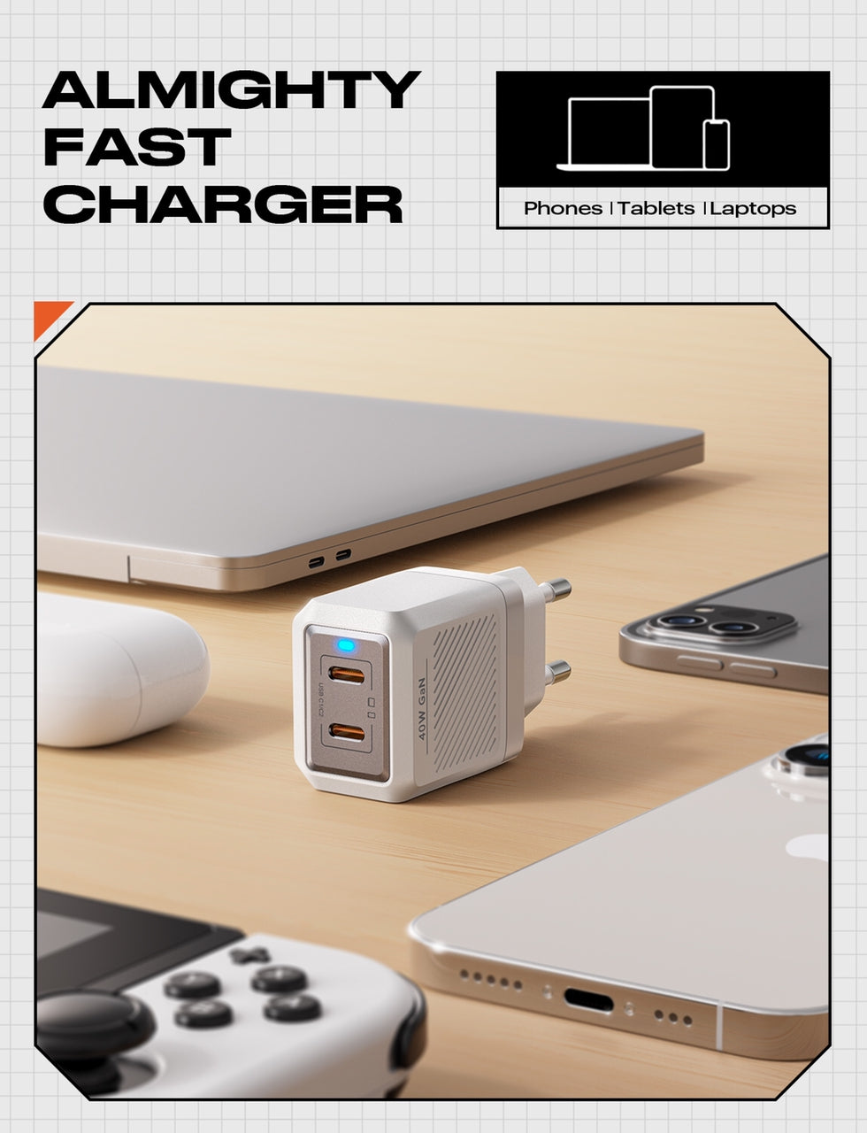 PEACHZ 40W Dual USB-C Fast Charger