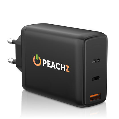 Peachz 100W GaN USB-C Fast Charger with 2×Type-C PD &1 USB-A Laptop Adapter