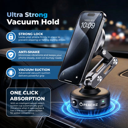 Peachz Adjustable Magnetic Car Phone Mount with Vacuum Suction