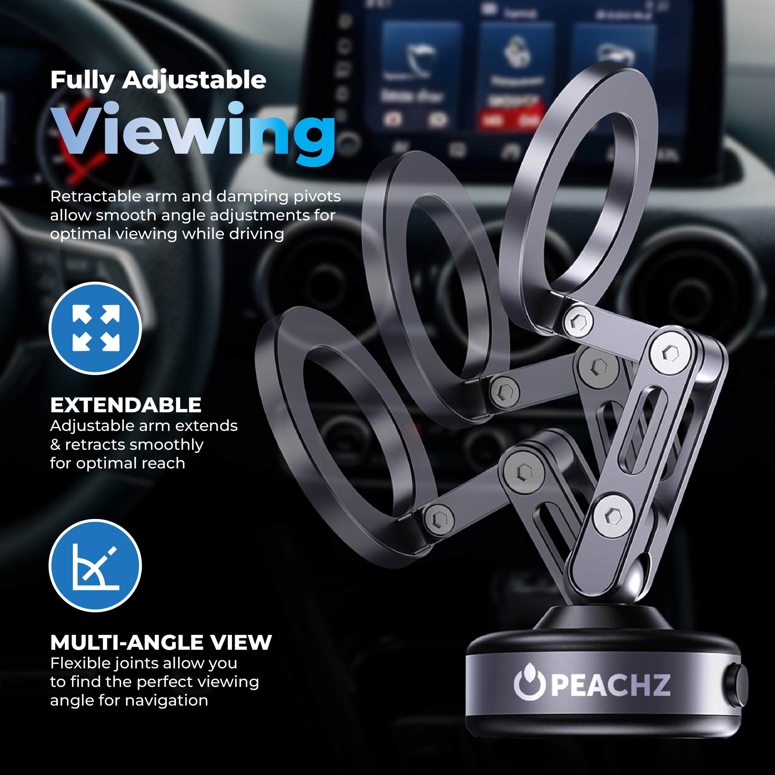 Peachz Adjustable Magnetic Car Phone Mount with Vacuum Suction