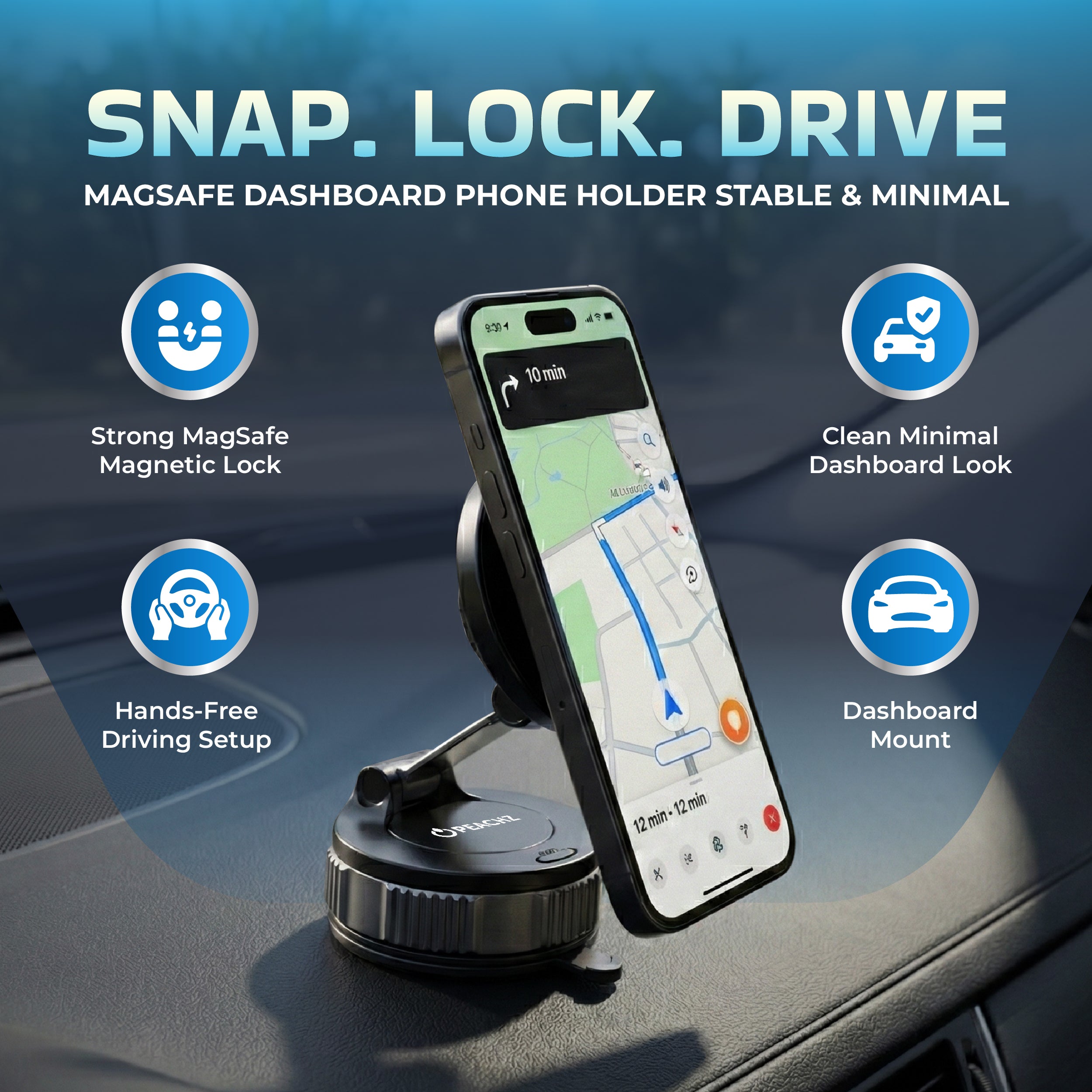 Peachz Adjustable Car Phone Holder with Strong Grip 360 Adjustable