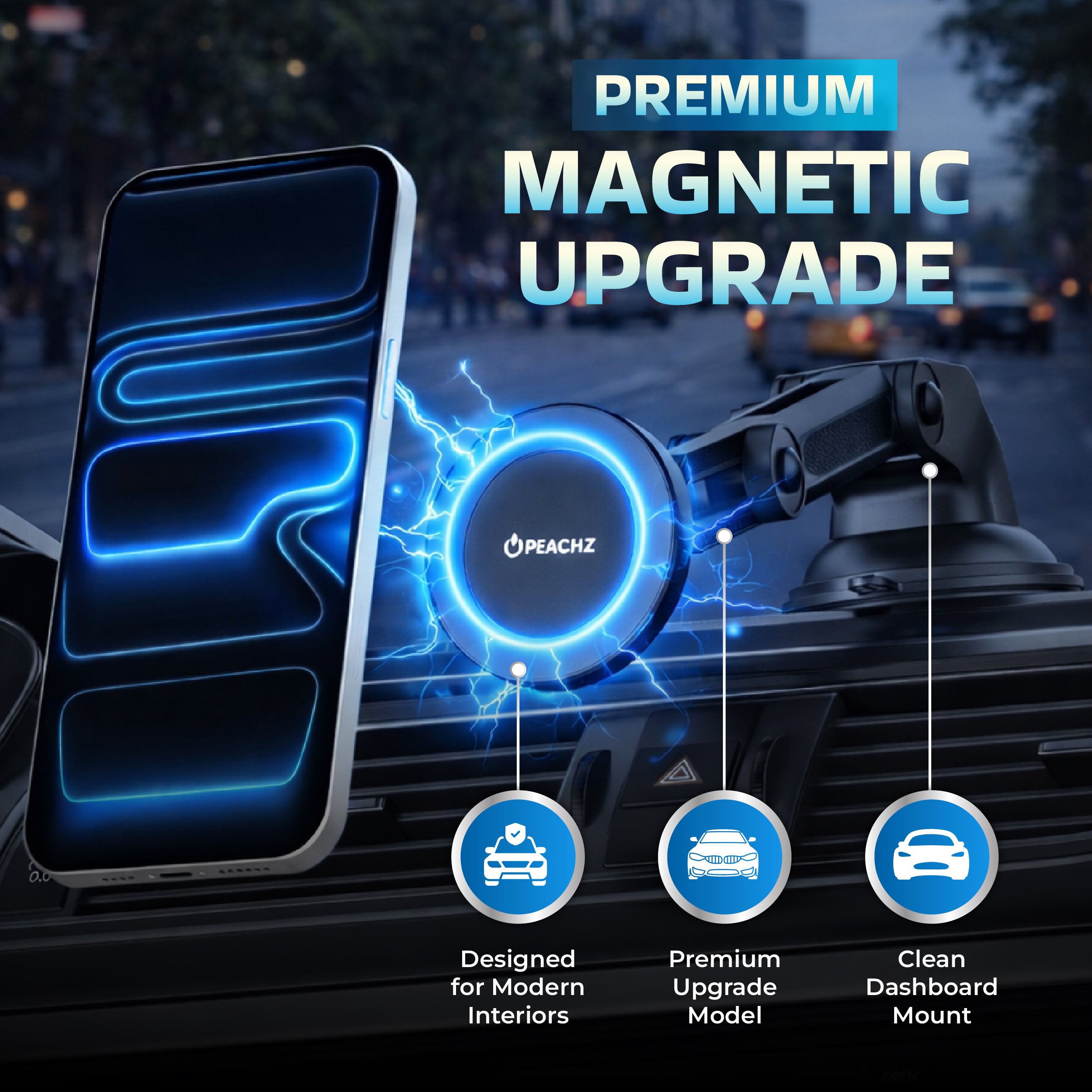 Peachz MagSafe Car Phone Holder for Dashboard & Windscreen