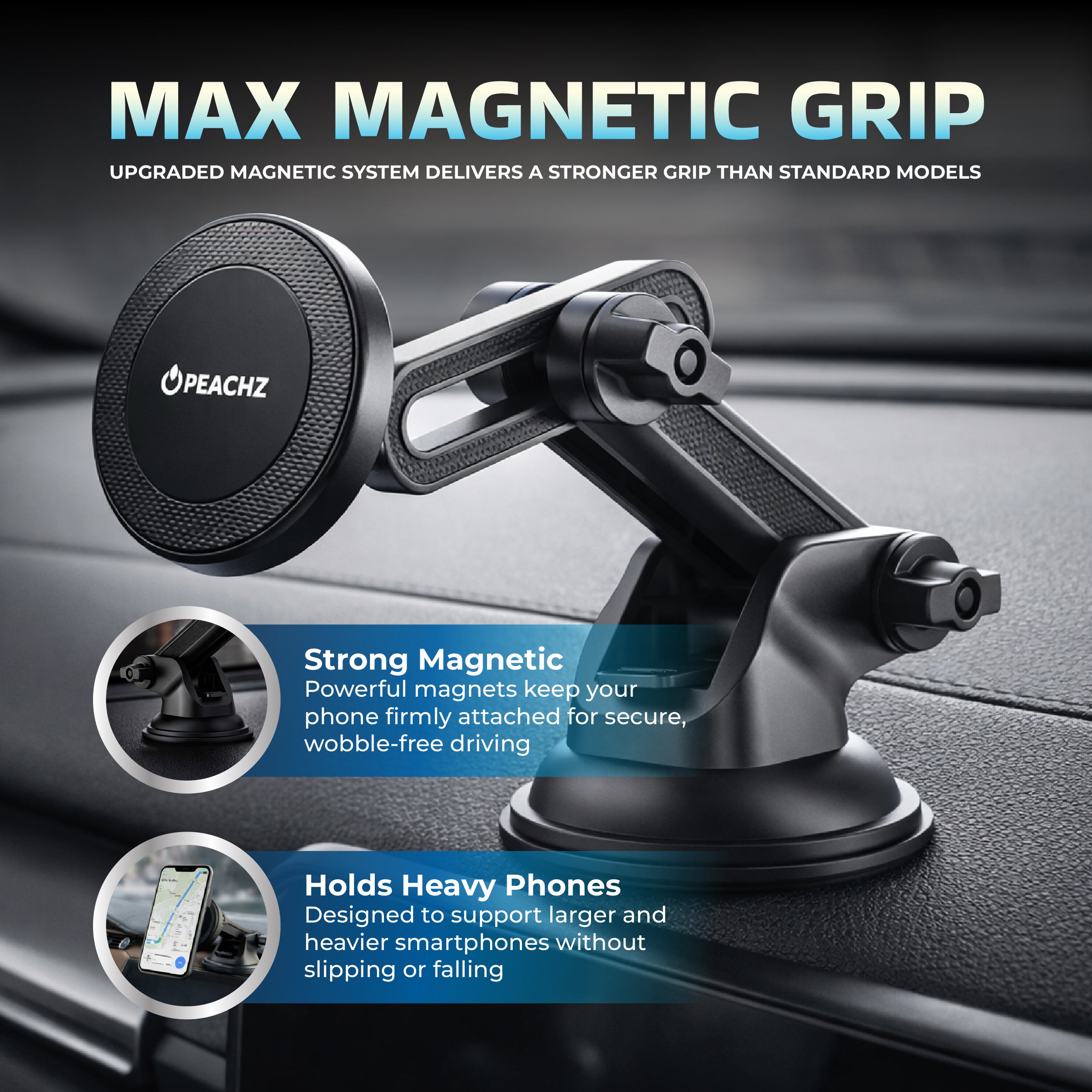 Peachz MagSafe Car Phone Holder for Dashboard & Windscreen