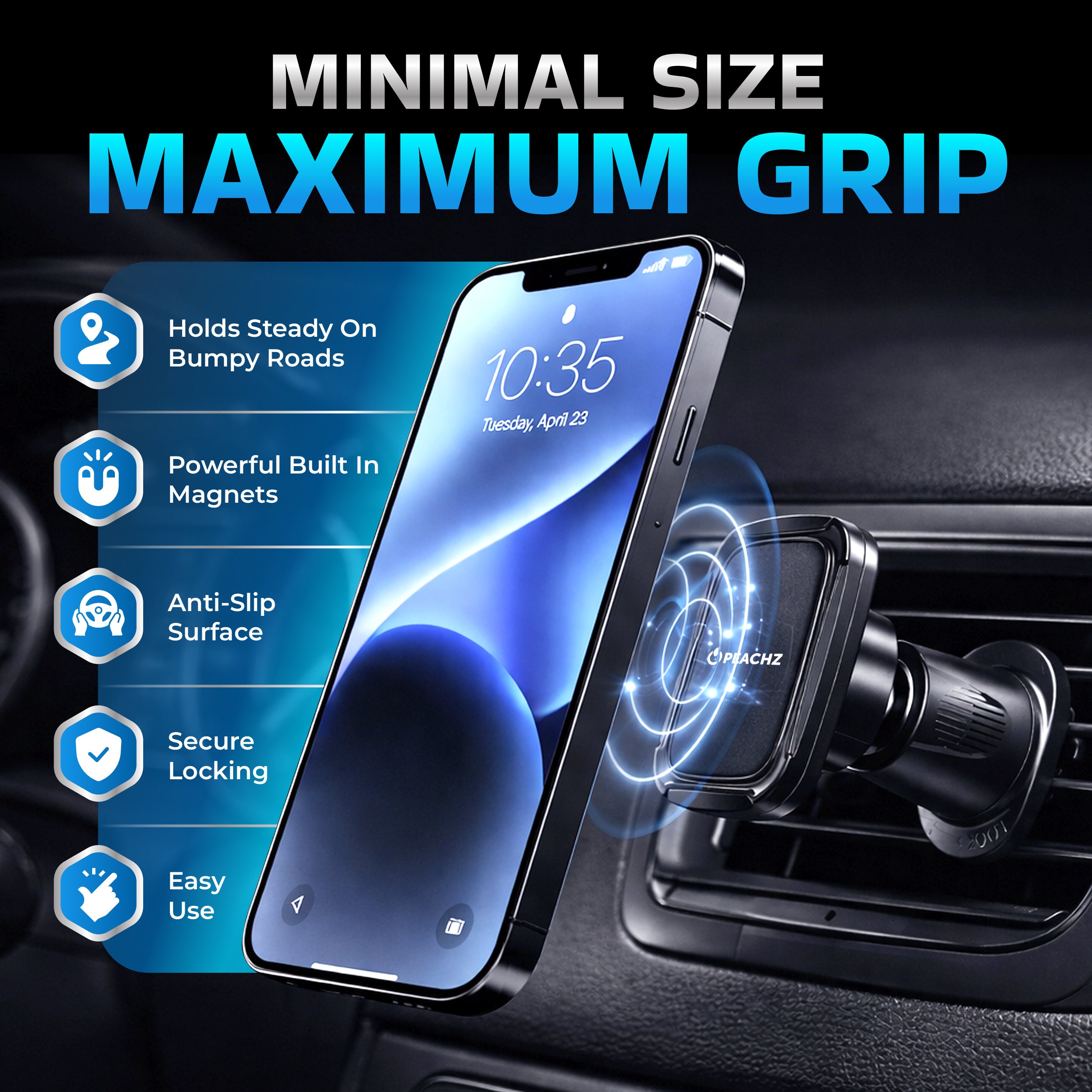 Peachz Magnetic Air Vent Car Phone Holder Secure Grip
