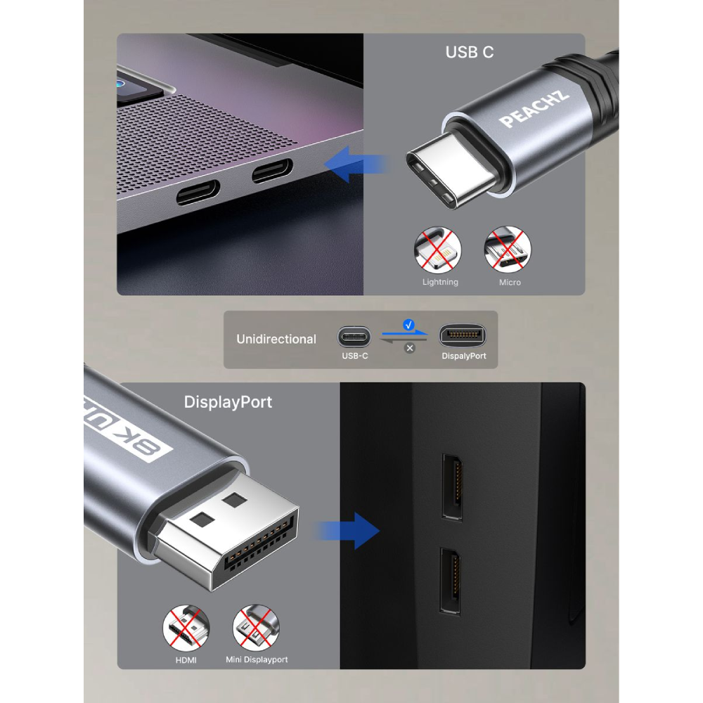 Nylon Braided USB-C to DisplayPort 1.4 Cable 2M