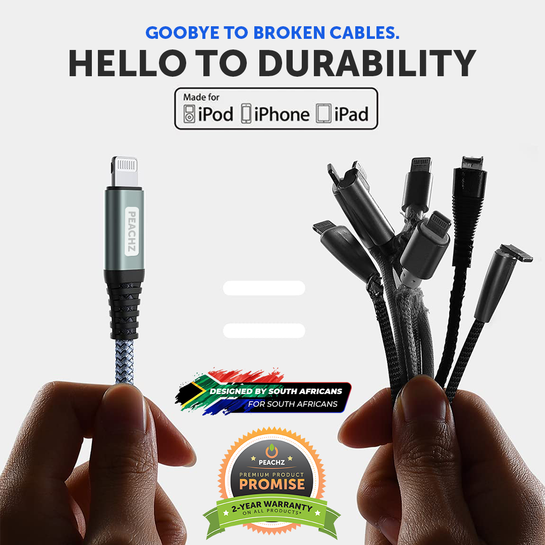 PEACHZ MFi-Certified Lightning to USB-A Nylon Braided Cable 1.88M