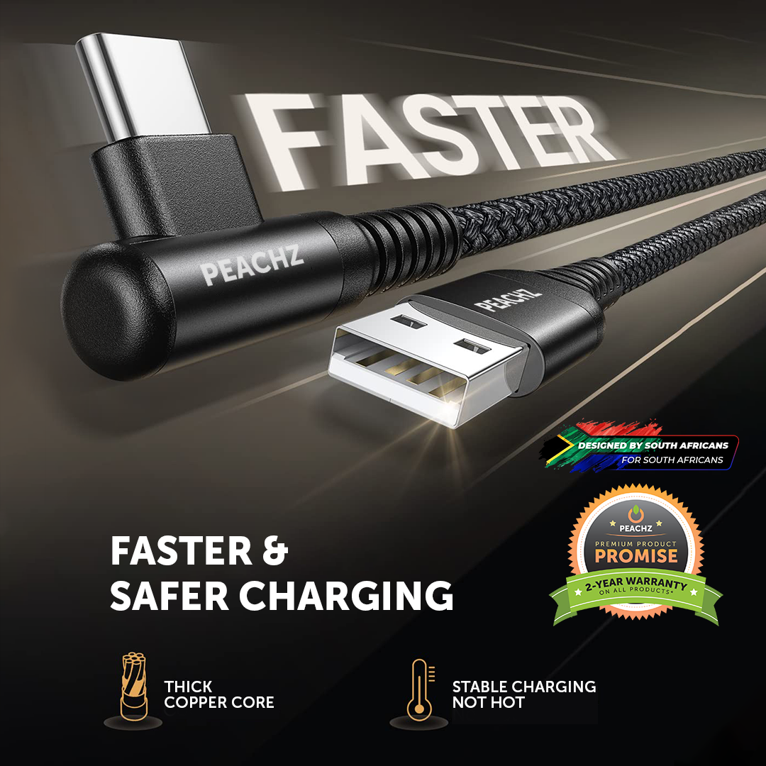 PEACHZ USB-C To USB-A USB 2.0 Elbow Nylon Braided Cable 2M