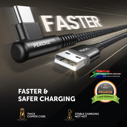 PEACHZ USB-C To USB-A USB 2.0 Elbow Nylon Braided Cable 2M