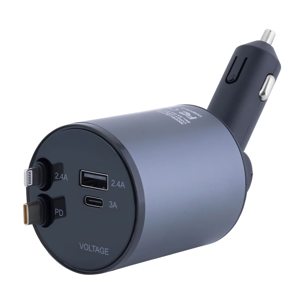 PEACHZ 4-in-1 Retractable iPhone Car Charger Fast Charger