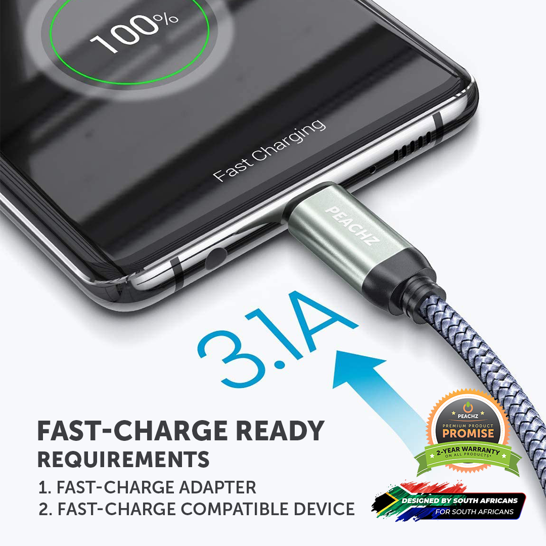 PEACHZ USB-C To USB-A USB 2.0 Nylon Braided Cable 2M