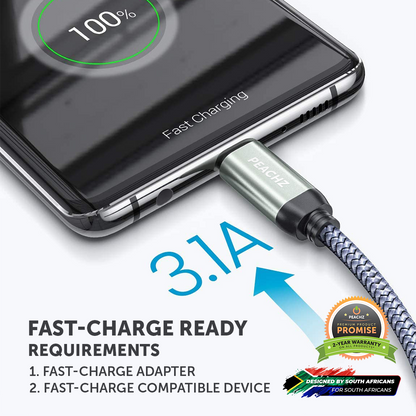 PEACHZ USB-C To USB-A USB 2.0 Nylon Braided Cable 2M