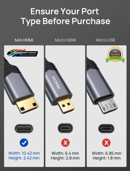 PEACHZ 4K Nylon Braided Mini HDMI to HDMI Cable 1.8M