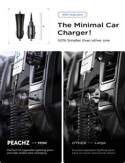 PEACHZ 45W Coiled Dual USB-C / Lightning Car Charger