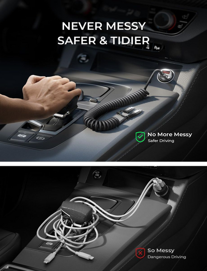 PEACHZ 45W Coiled Dual USB-C / Lightning Car Charger
