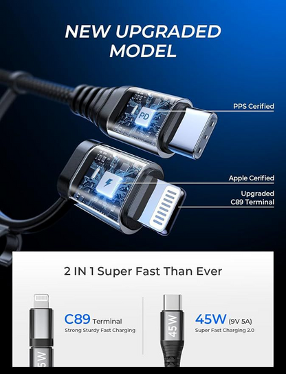 PEACHZ 45W Coiled Dual USB-C / Lightning Car Charger