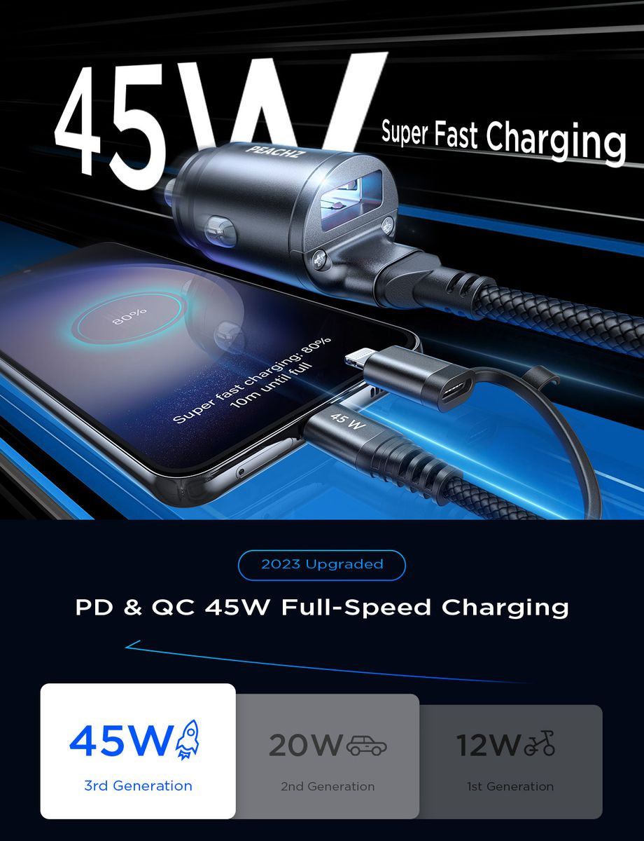 Dual 45W Coiled USB-C / Lightning Car Charger