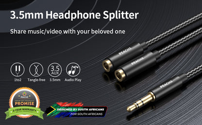 PEACHZ 3.5mm Audio Splitter 2 Female to 1 Male 0.28M