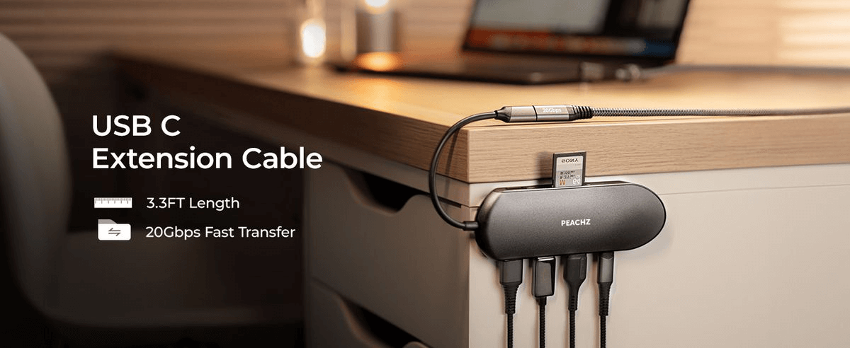 PEACHZ 100W USB-C Nylon Braided Extension Cable 2M