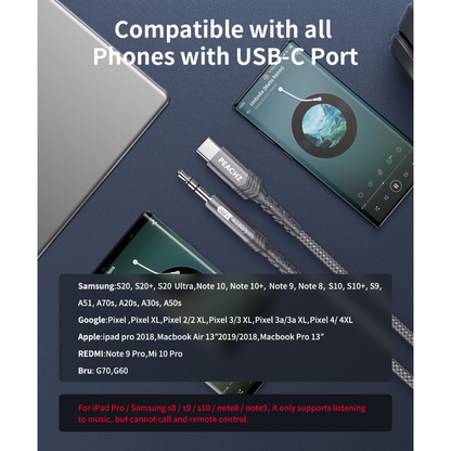 PEACHZ USB-C to 3.5mm Audio Aux Jack Cable