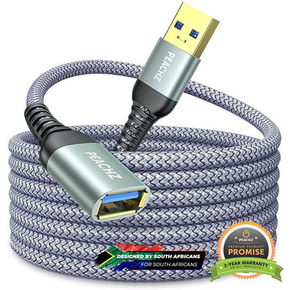 PEACHZ USB-A Male to USB-A Female USB 3.0 Nylon Braided Extension Cable 2M