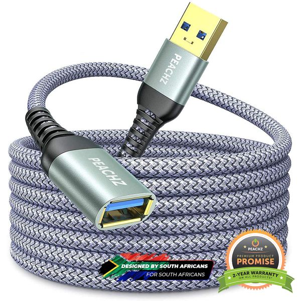 PEACHZ USB-A Male to USB-A Female USB 3.0 Nylon Braided Extension Cable 2M