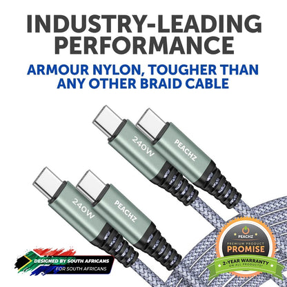 PEACHZ 240W Fast Charging USB-C to USB-C Nylon Braided Cable 1M