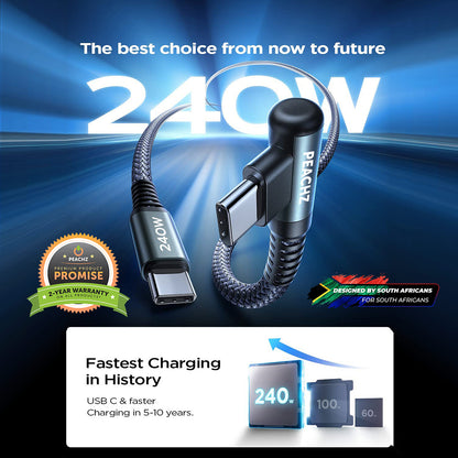 PEACHZ USB-C To USB-C 240W Elbow Nylon Braided Cable