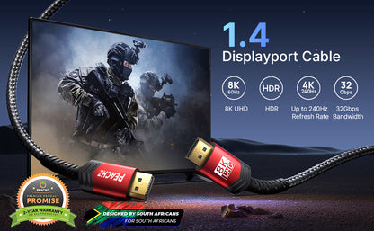 Peachz- 8K DisplayPort Cable 1.4, DP to DP Cable 2 meters High speed cable  2 Meter Cable