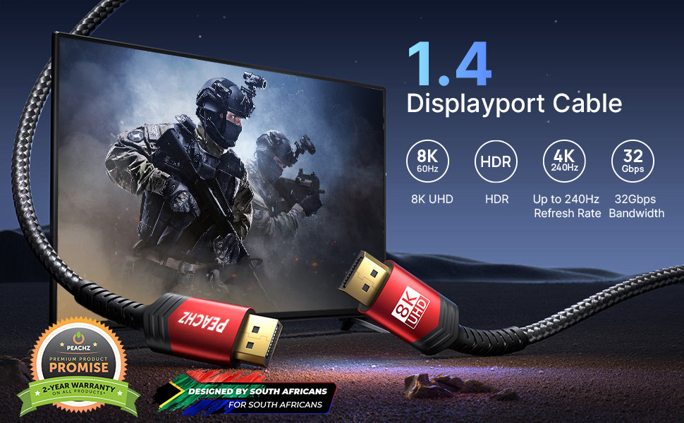 Peachz- 8K DisplayPort Cable 1.4, DP to DP Cable 2 meters High speed cable  2 Meter Cable