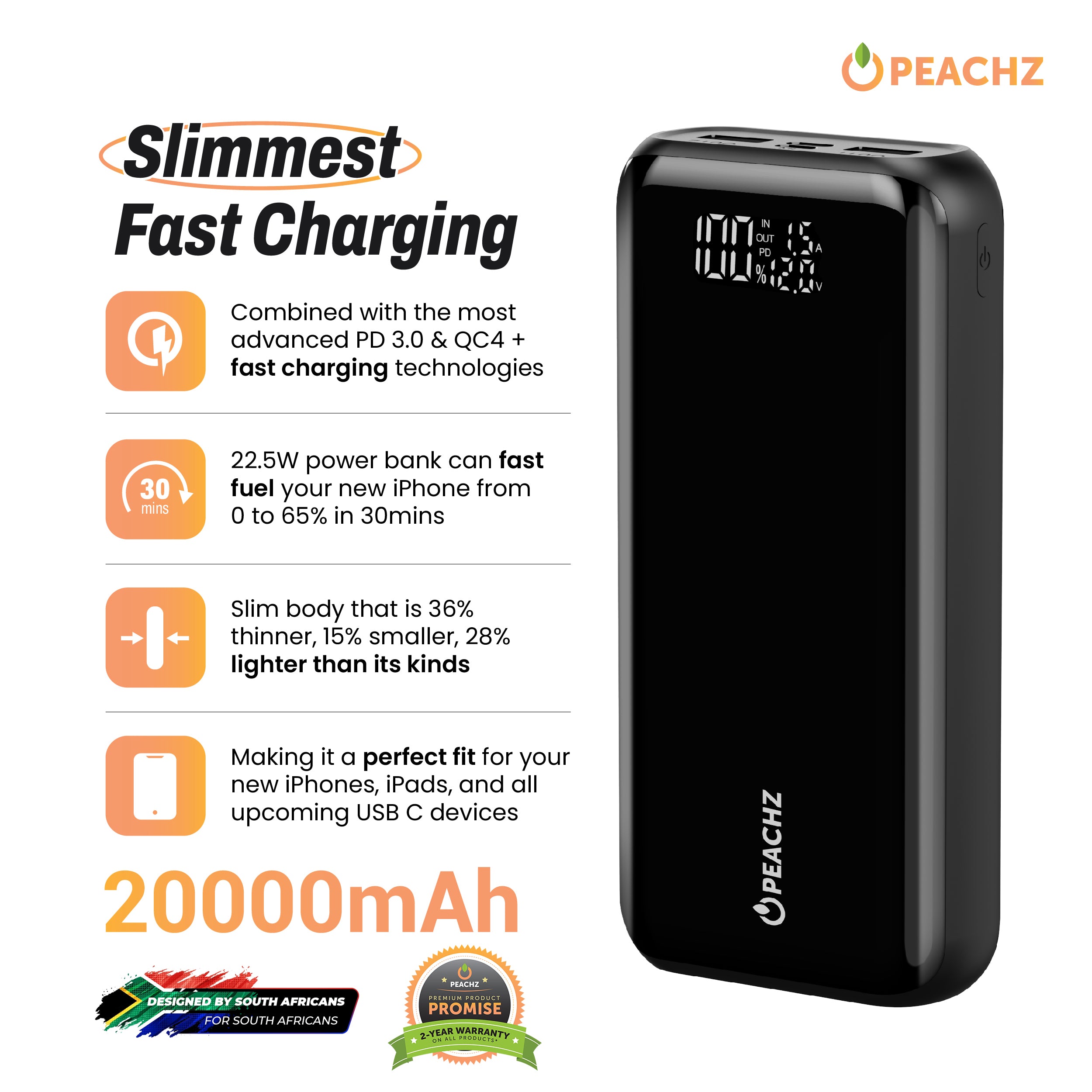 PEACHZ 20 000 mAh Fast Charging Power Bank