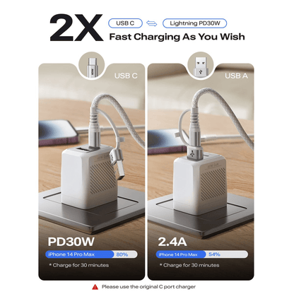 PEACHZ 30W USB-A/C To Lightning Fast Charging iPhone Cable