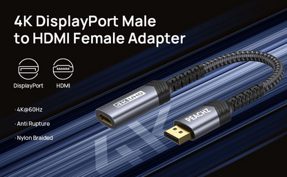 PEACHZ 4K DisplayPort Male to HDMI Female 0.2M Adapter