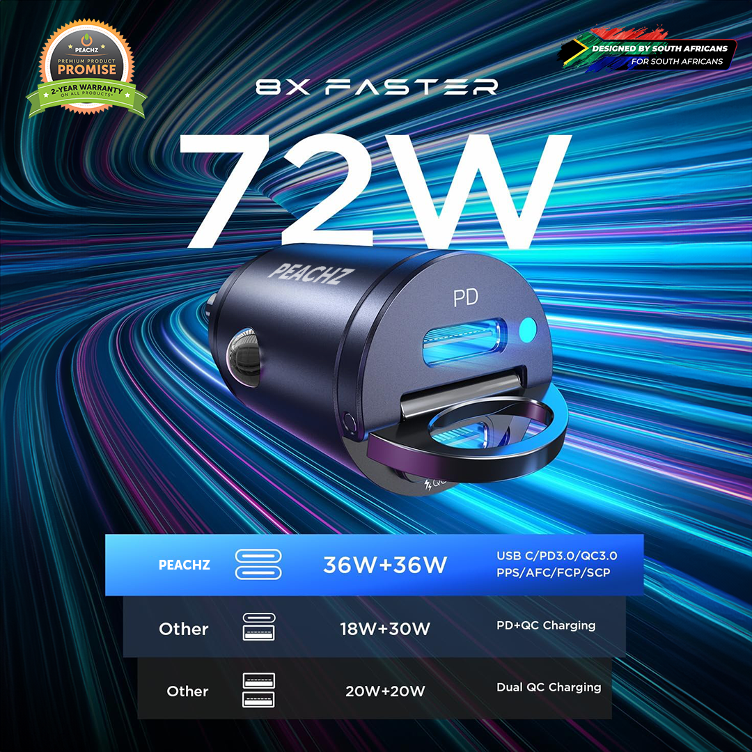 PEACHZ 72W USB-C 2-Port Fast Car Charger