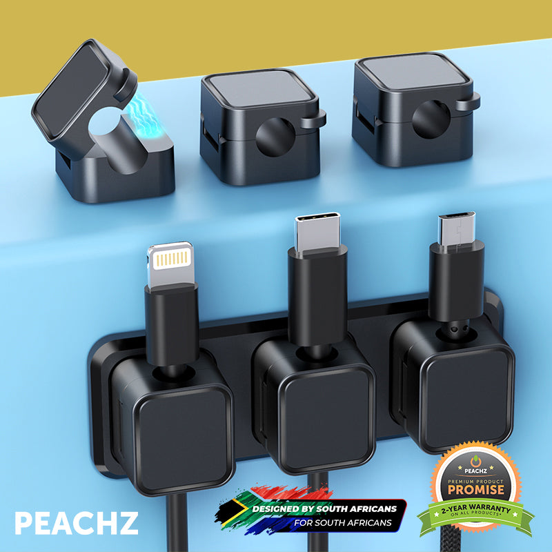 Peachz 6-Pack Magnetic Cable Clips Wire Clip - Adjustable Cord Organizer