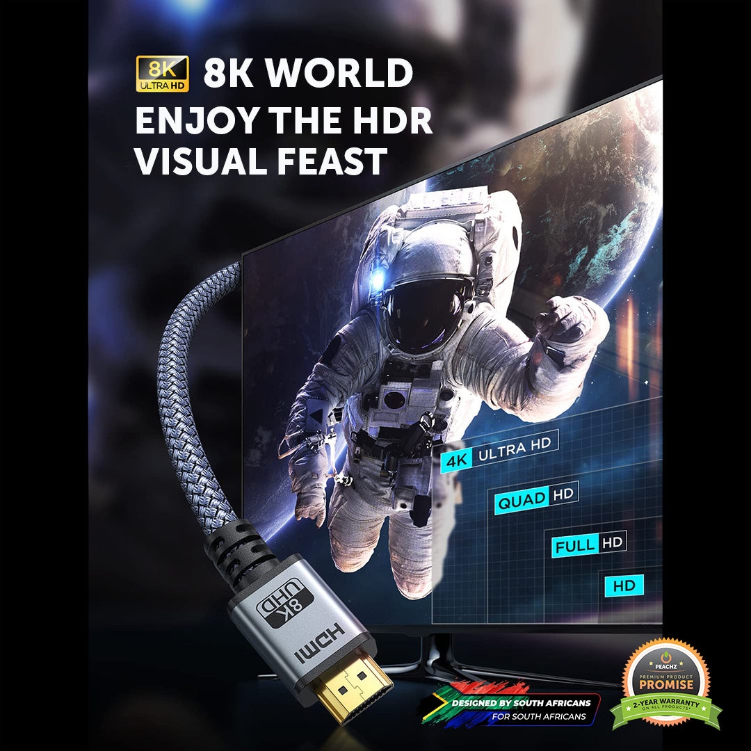 PEACHZ Ultra High Speed 8K HDMI Braided Cable 2M